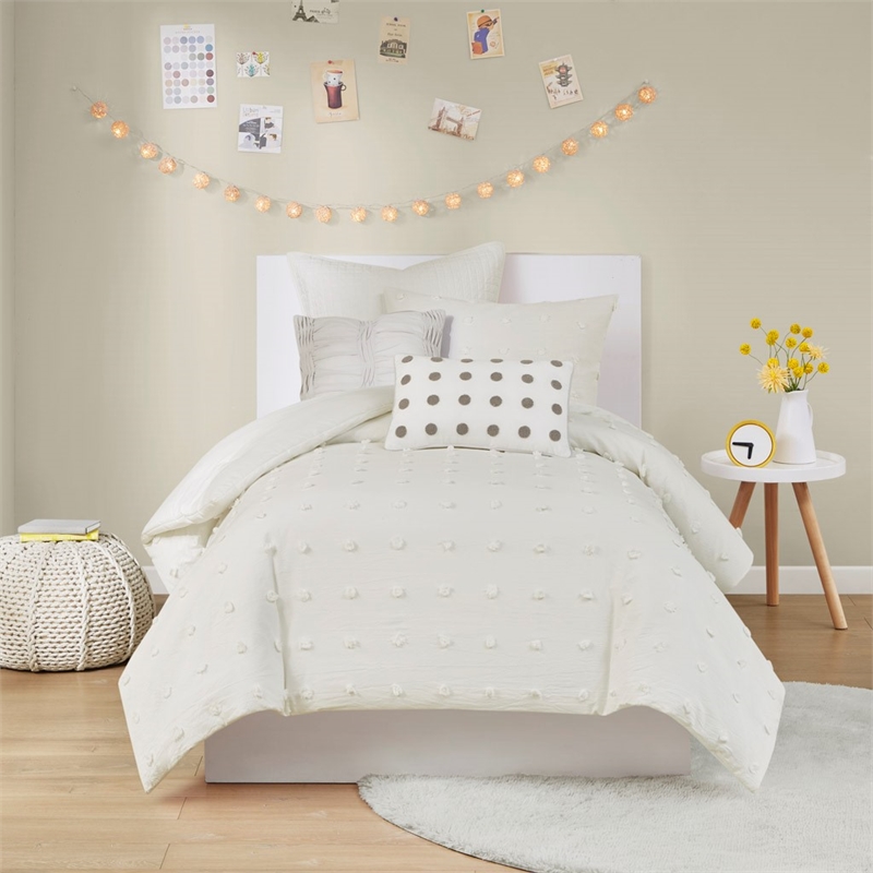 Urban Habitat Brooklyn 5-Piece Farmhouse Cotton Jacquard Duvet Cover Set - Ivory