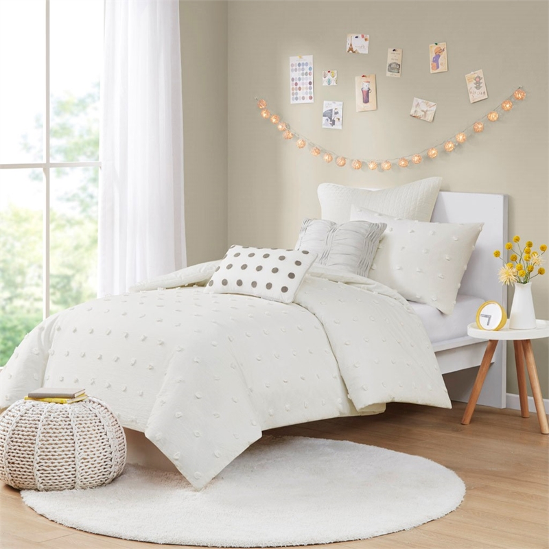 Urban Habitat Brooklyn 5-Piece Farmhouse Cotton Jacquard Duvet Cover Set - Ivory