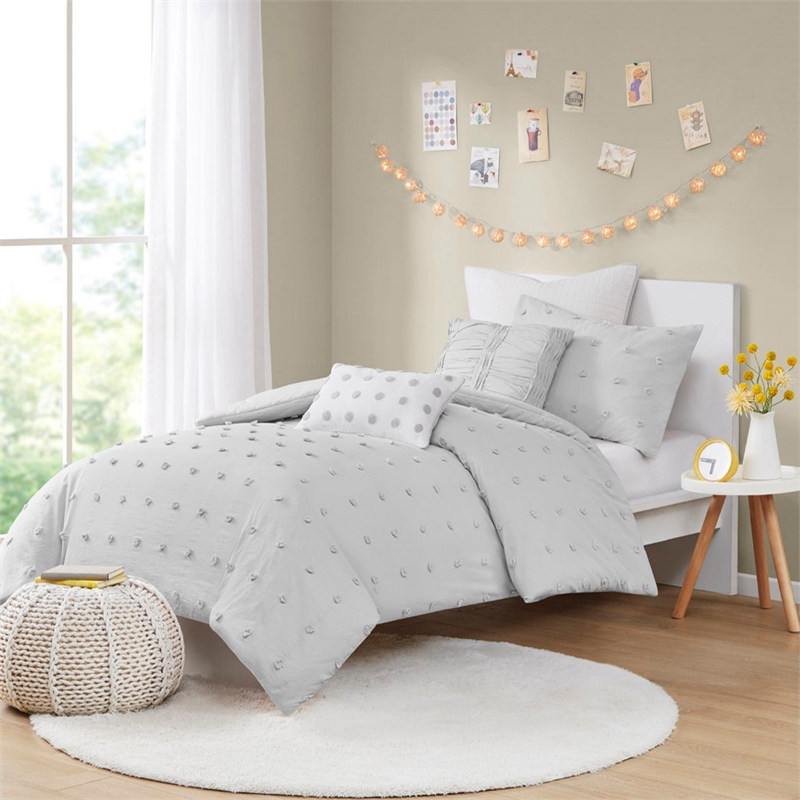 Urban Habitat Brooklyn 5-Piece Farmhouse Cotton Jacquard Duvet Cover Set in Gray