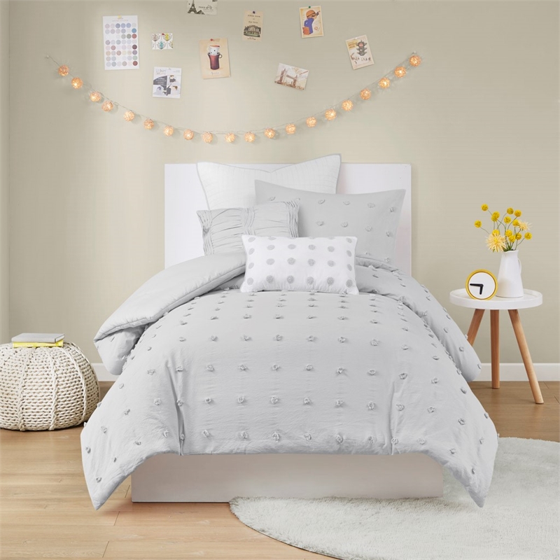 Urban Habitat Brooklyn 5-Piece Farmhouse Cotton Jacquard Duvet Cover Set in Gray