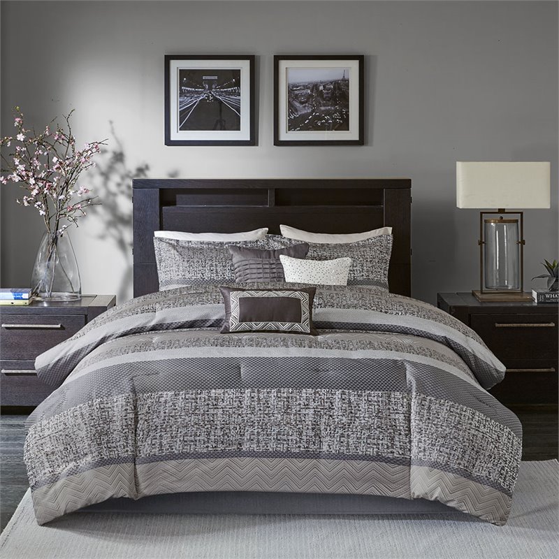 Madison Park Rhapsody 7-Piece Polyester Jacquard Comforter Set in Gray
