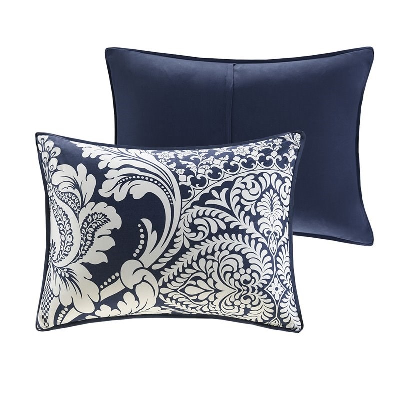 madison park vienna 7-piece transitional cotton printed comforter set in blue