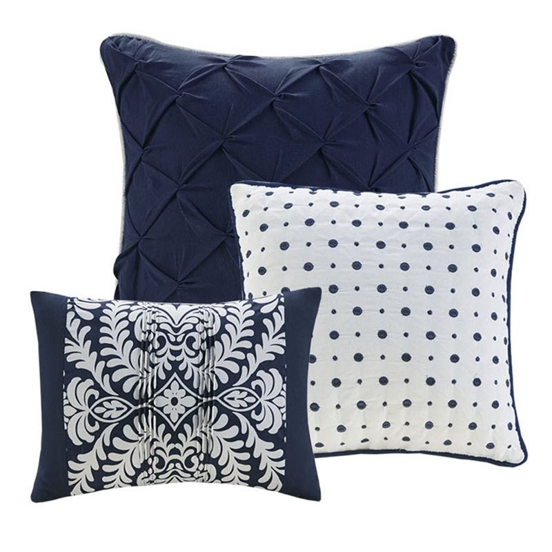 madison park vienna 7-piece transitional cotton printed comforter set in blue