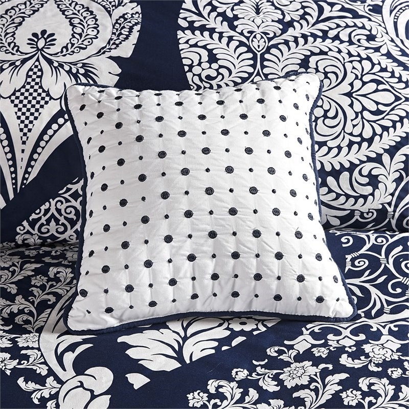 madison park vienna 7-piece transitional cotton printed comforter set in blue