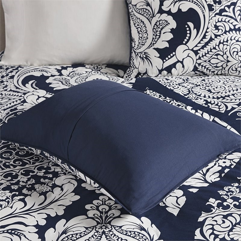 madison park vienna 7-piece transitional cotton printed comforter set in blue