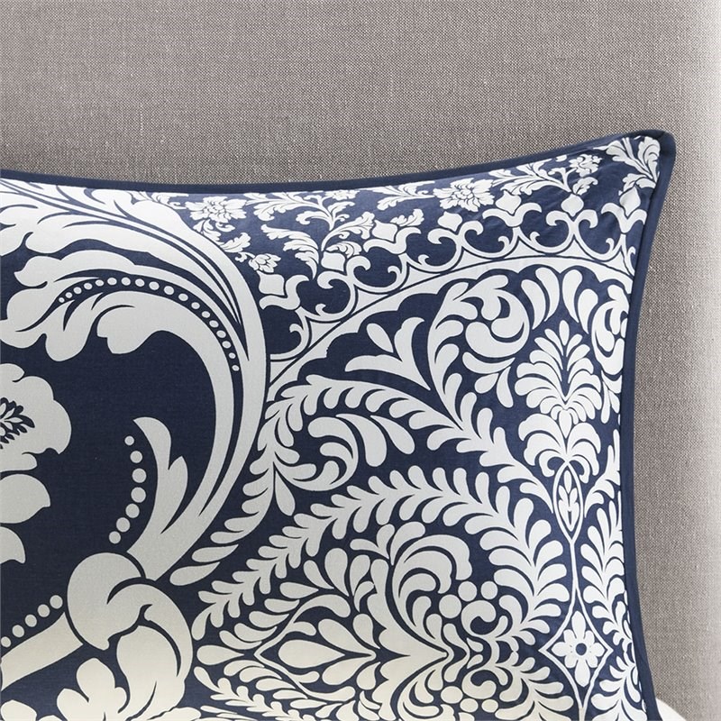 madison park vienna 7-piece transitional cotton printed comforter set in blue