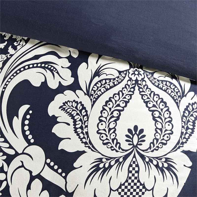 madison park vienna 7-piece transitional cotton printed comforter set in blue