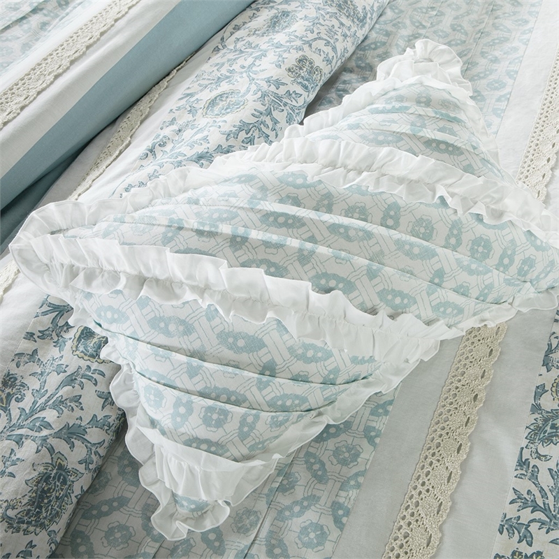 Madison Park Dawn 9-Piece Cotton Printed Comforter Set w/ Pintuck in Blue