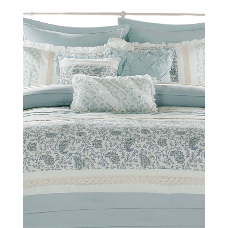 Madison Park Dawn 9-Piece Cotton Printed Comforter Set w/ Pintuck in Blue