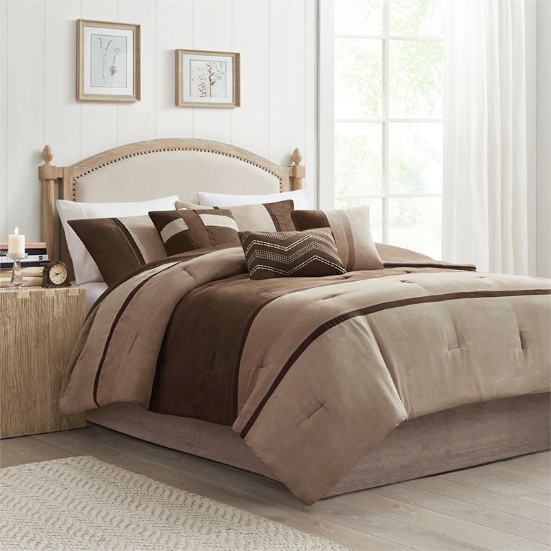 Madison Park Palisades 7-Piece Polyester Solid Pieced Comforter Set in Brown
