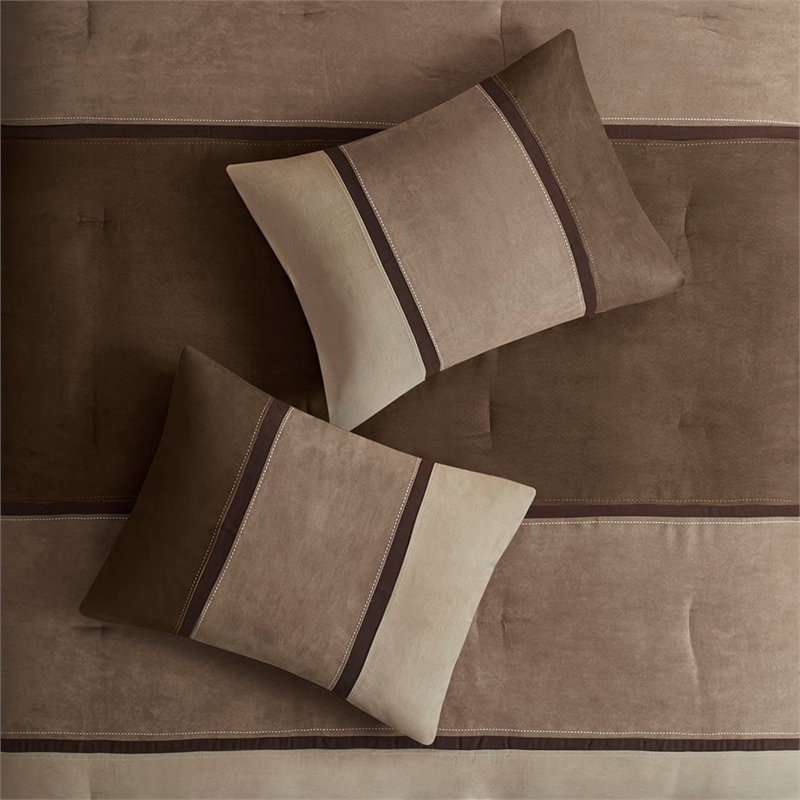 Madison Park Palisades 7-Piece Polyester Solid Pieced Comforter Set in Brown