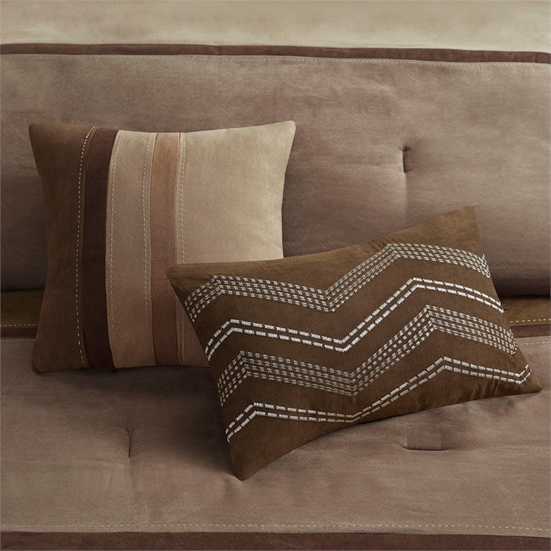 Madison Park Palisades 7-Piece Polyester Solid Pieced Comforter Set in Brown