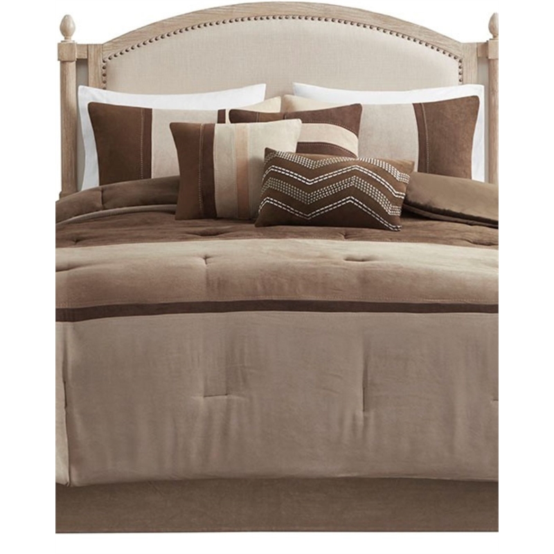 Madison Park Palisades 7-Piece Polyester Solid Pieced Comforter Set in Brown