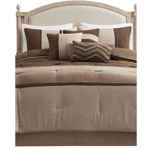 Madison Park Palisades 7-Piece Polyester Solid Pieced Comforter Set in Brown