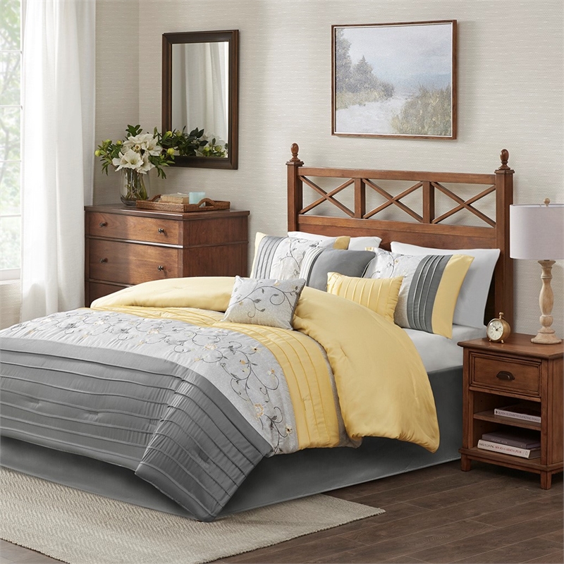 Madison Park Serene 7-Piece Fabric Embroidered Comforter Set in Yellow