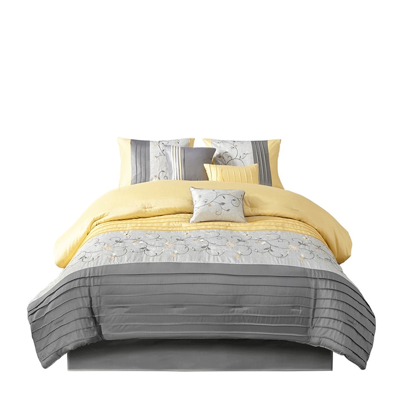 Madison Park Serene 7-Piece Fabric Embroidered Comforter Set in Yellow