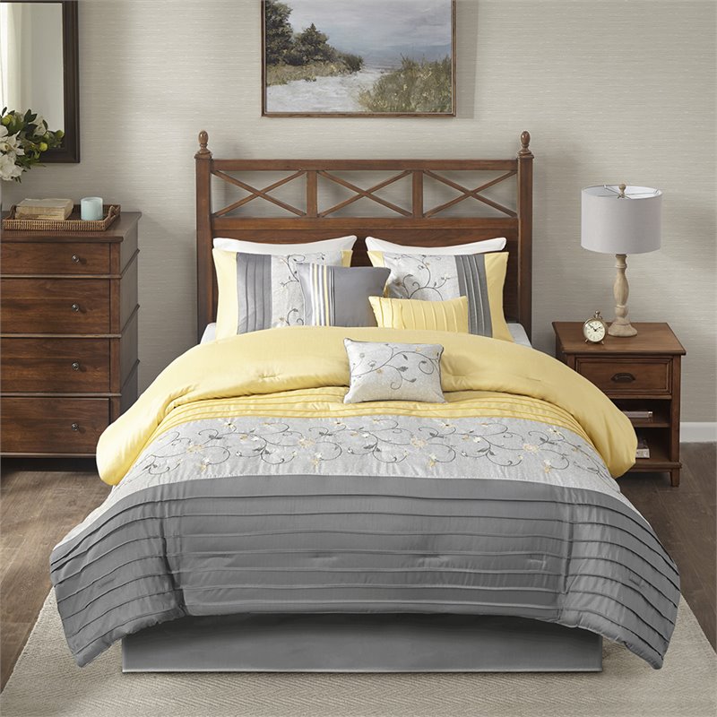 Madison Park Serene 7-Piece Fabric Embroidered Comforter Set - Yellow