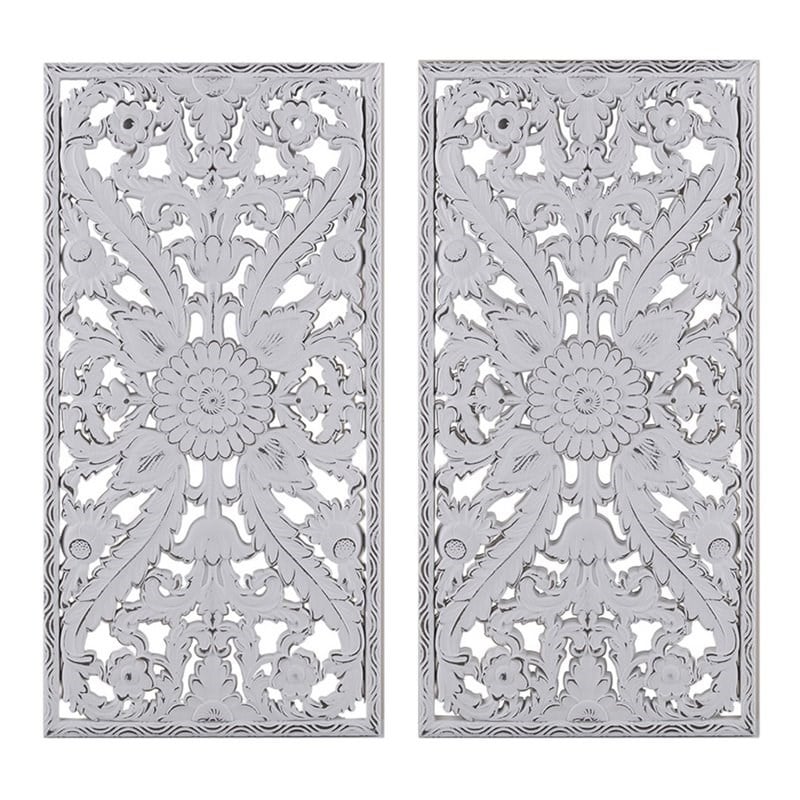 Madison Park Wood Botanical Panel Carved Wall Decor in White (Set of 2)