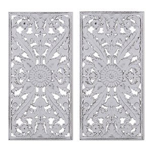 Madison Park Wood Botanical Panel Carved Wall Decor in White (Set of 2)
