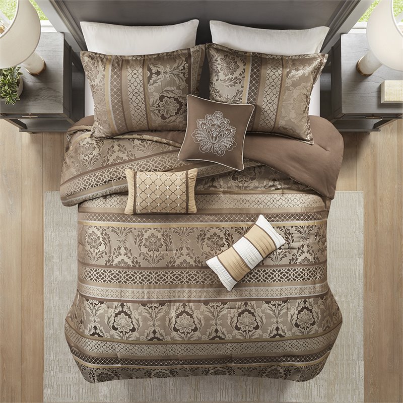 Madison Park Bellagio 7-Piece Jacquard Microfiber Comforter Set in Brown
