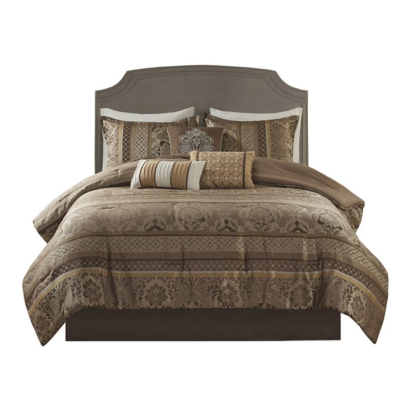 Madison Park Bellagio 7-Piece Jacquard Microfiber Comforter Set in Brown