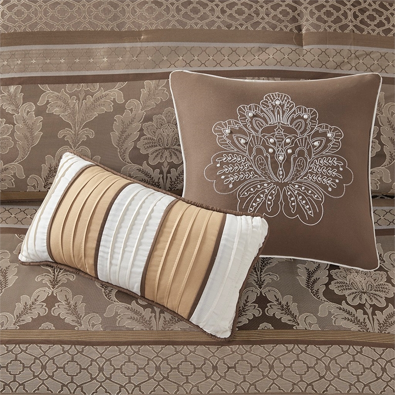Madison Park Bellagio 7-Piece Polyester Jacquard Comforter Set in Brown