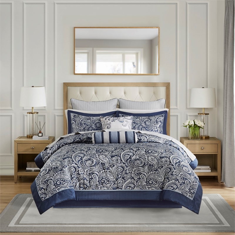 Madison Park Aubrey 12-Piece Polyester Jacquard Comforter Set in Navy