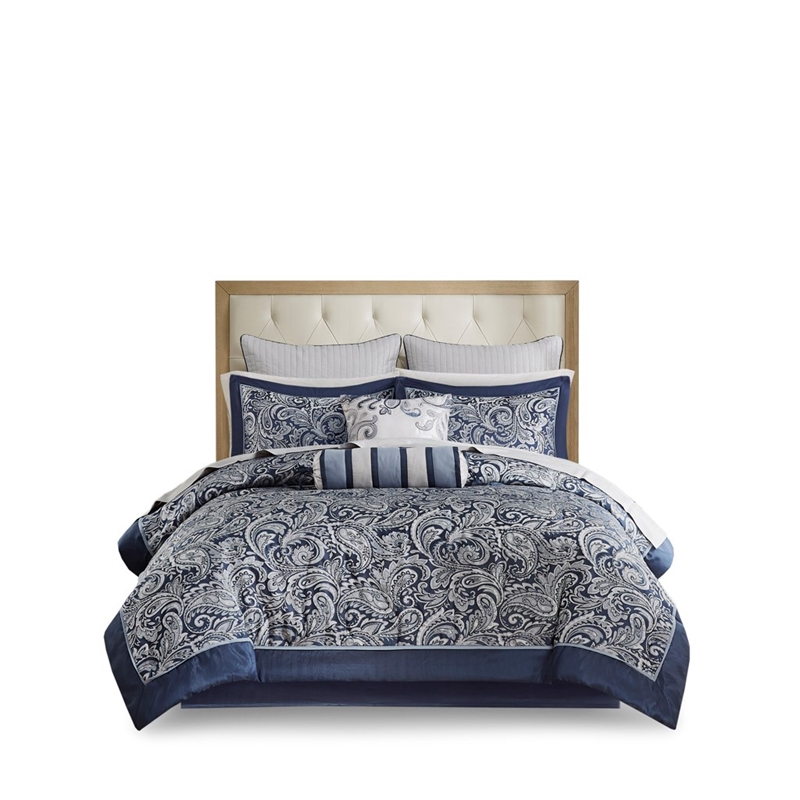 Madison Park Aubrey 12-Piece Polyester Jacquard Comforter Set in Navy