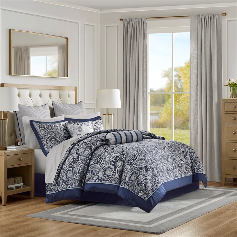 Madison Park Aubrey 12-Piece Polyester Jacquard Comforter Set in Navy