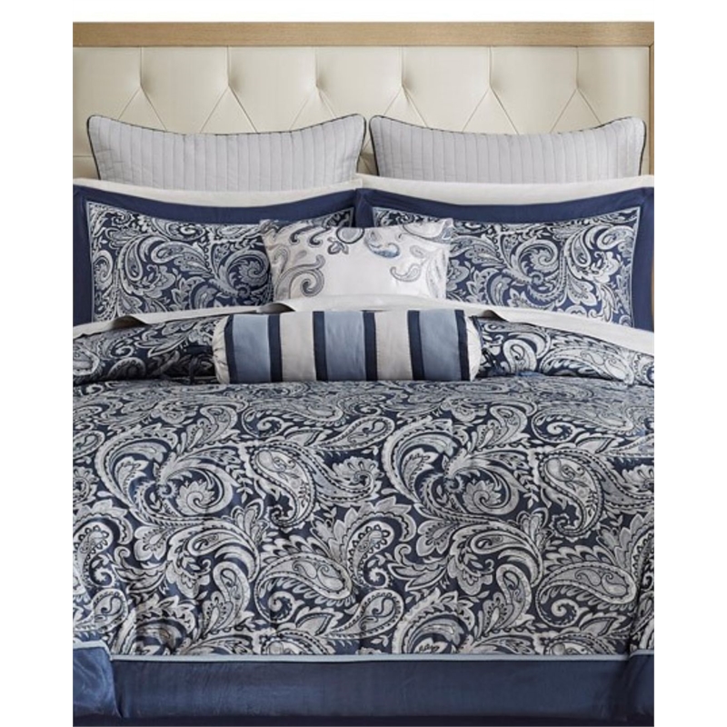 Madison Park Aubrey 12-Piece Polyester Jacquard Comforter Set in Navy