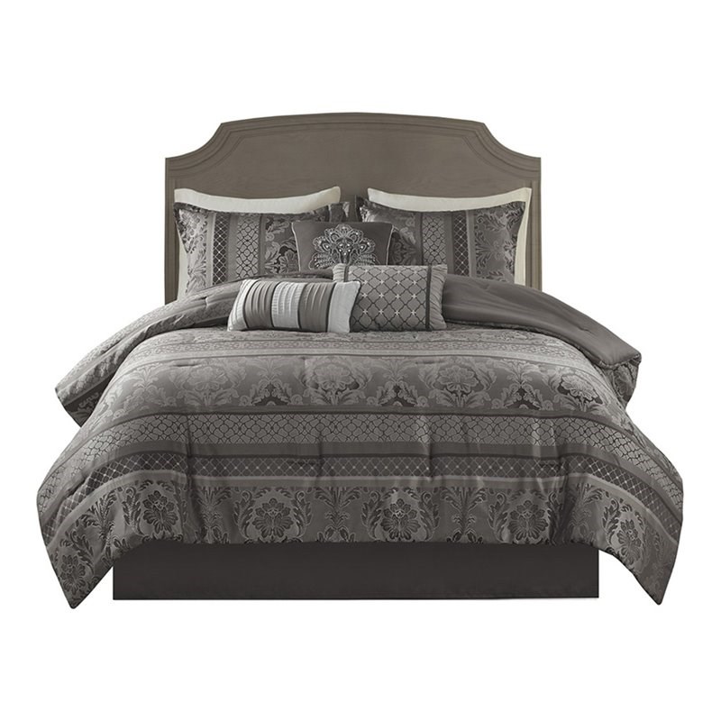 Madison Park Bellagio 7-Piece Polyester Jacquard Comforter Set in Gray