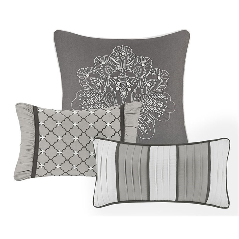 Madison Park Bellagio 7-Piece Polyester Jacquard Comforter Set in Gray