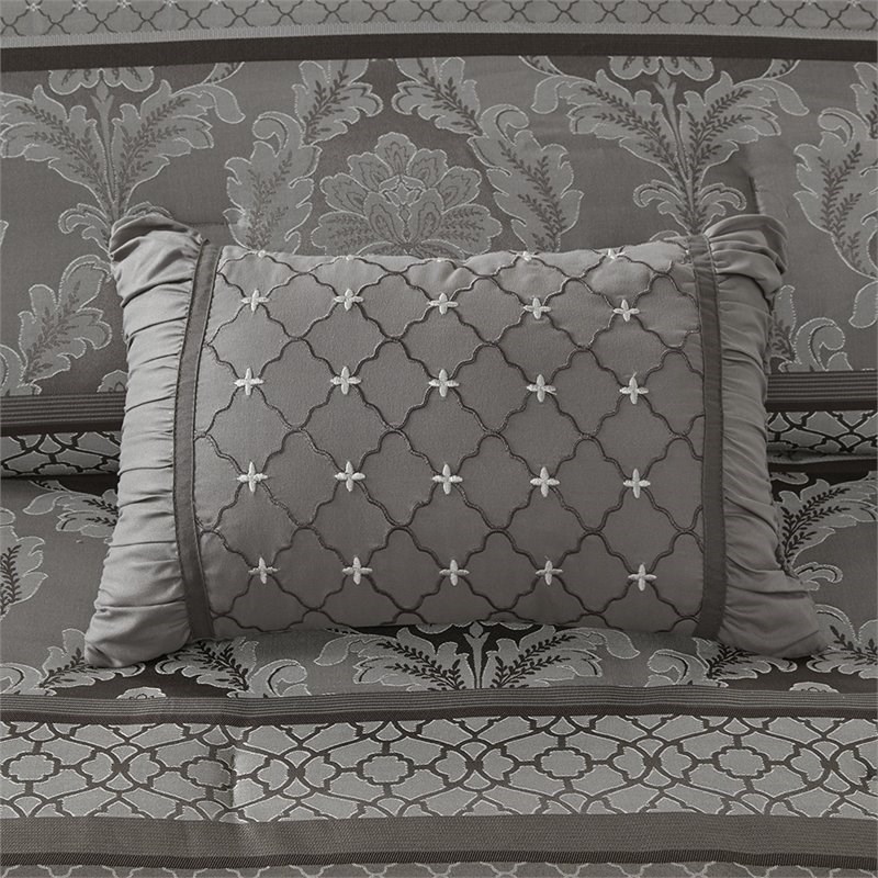 Madison Park Bellagio 7-Piece Polyester Jacquard Comforter Set in Gray
