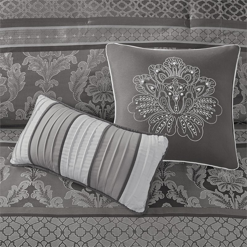 Madison Park Bellagio 7-Piece Polyester Jacquard Comforter Set in Gray