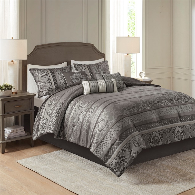 Madison Park Bellagio 7-Piece Polyester Jacquard Comforter Set - Gray