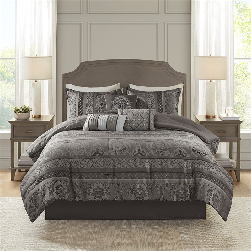 Madison Park Bellagio 7-Piece Polyester Jacquard Comforter Set - Gray