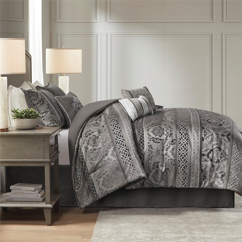 Madison Park Bellagio 7-Piece Polyester Jacquard Comforter Set - Gray