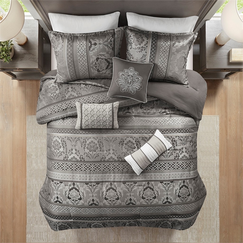Madison Park Bellagio 7-Piece Polyester Jacquard Comforter Set - Gray