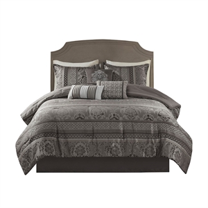 Madison Park Bellagio 7-Piece Polyester Jacquard Comforter Set - Gray
