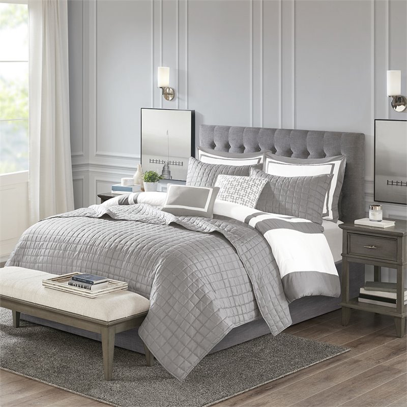 madison park heritage 8-piece polyester microfiber comforter set in gray