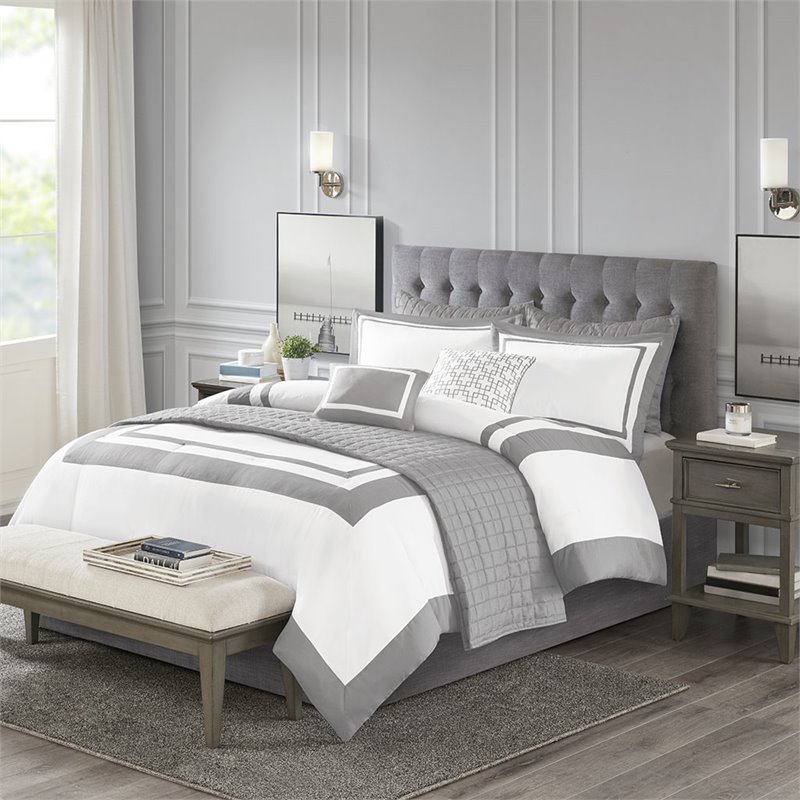 madison park heritage 8-piece polyester microfiber comforter set in gray