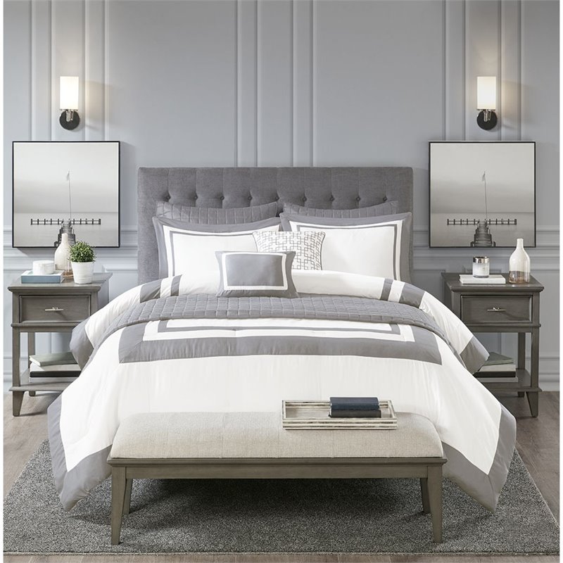 madison park heritage 8-piece polyester microfiber comforter set in gray