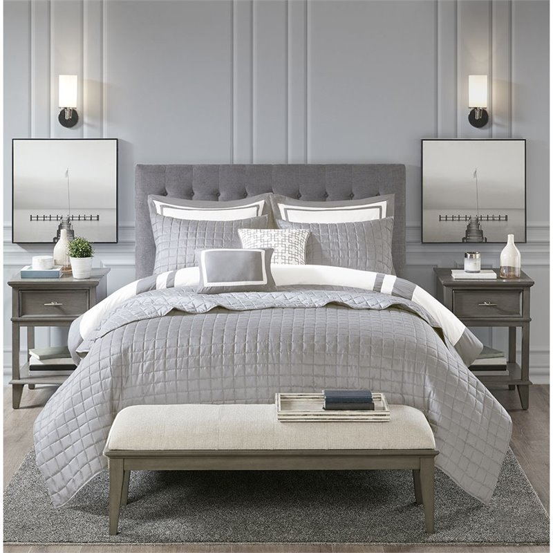 madison park heritage 8-piece polyester microfiber comforter set in gray