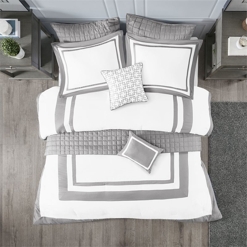 madison park heritage 8-piece polyester microfiber comforter set in gray
