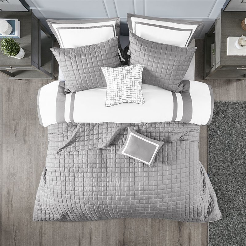 madison park heritage 8-piece polyester microfiber comforter set in gray
