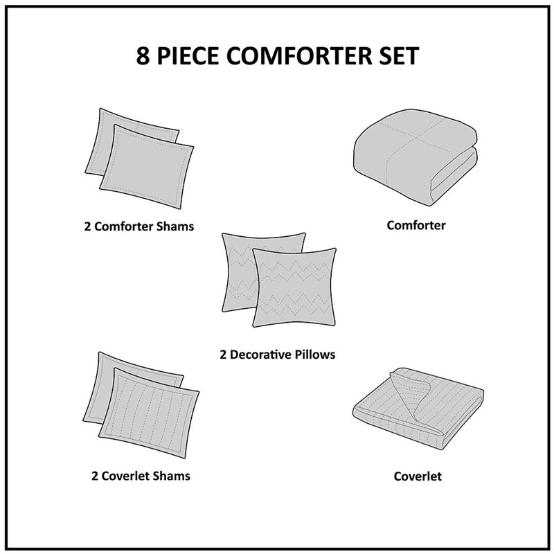 madison park heritage 8-piece polyester microfiber comforter set in gray