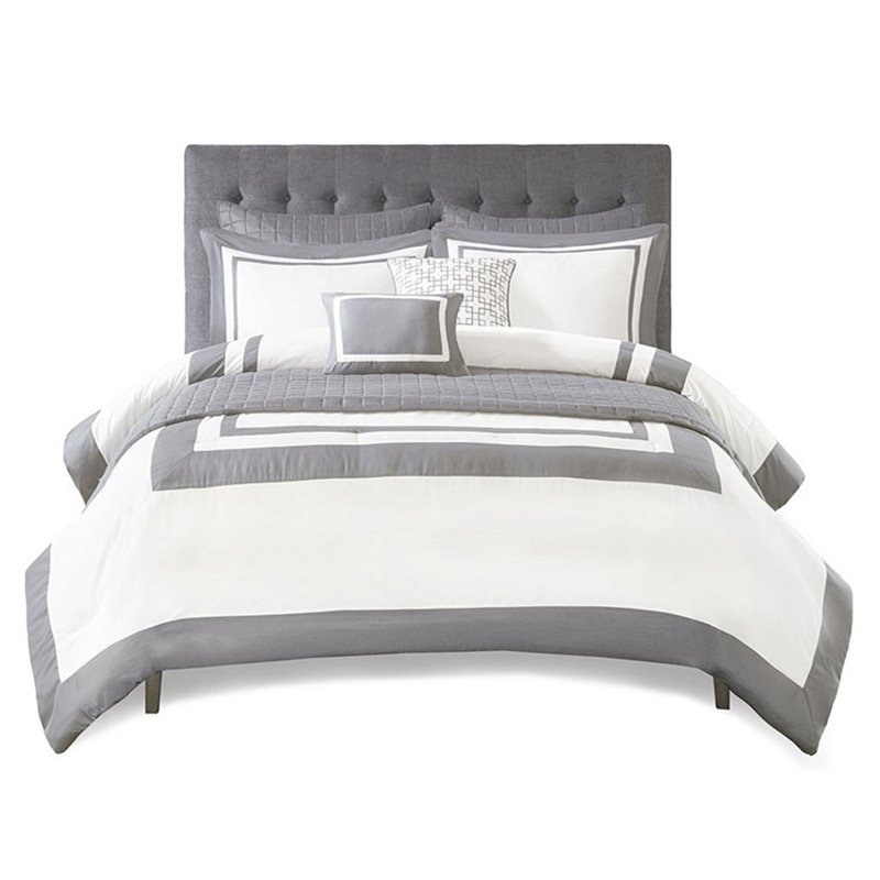 Madison Park Heritage 8-Piece Polyester Microfiber Comforter Set in Gray
