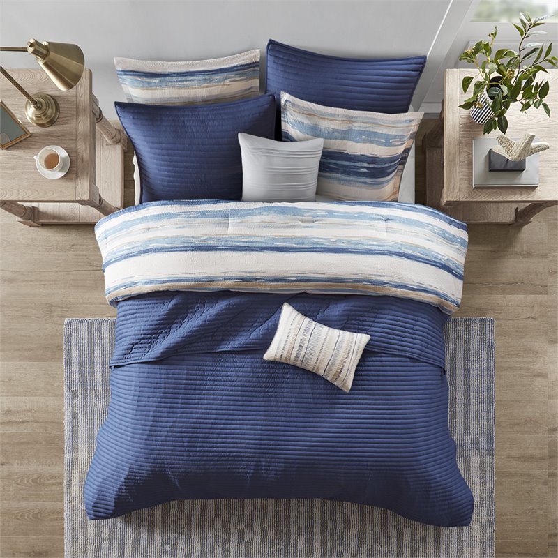 Madison Park Marina 8-Piece Microfiber Comforter and Coverlet Set in Blue