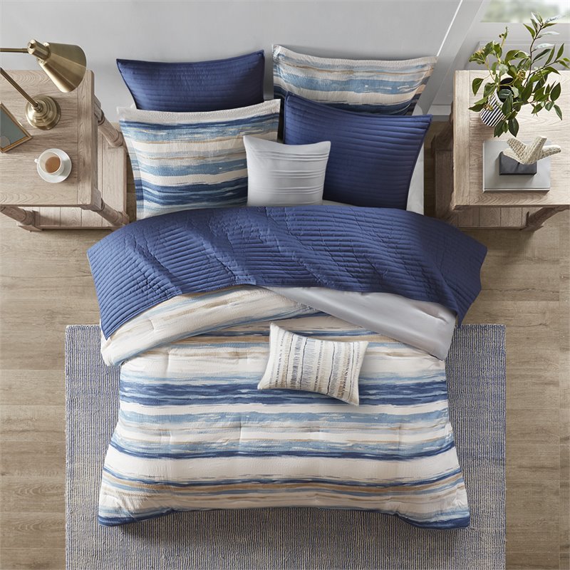Madison Park Marina 8-Piece Microfiber Comforter and Coverlet Set in Blue