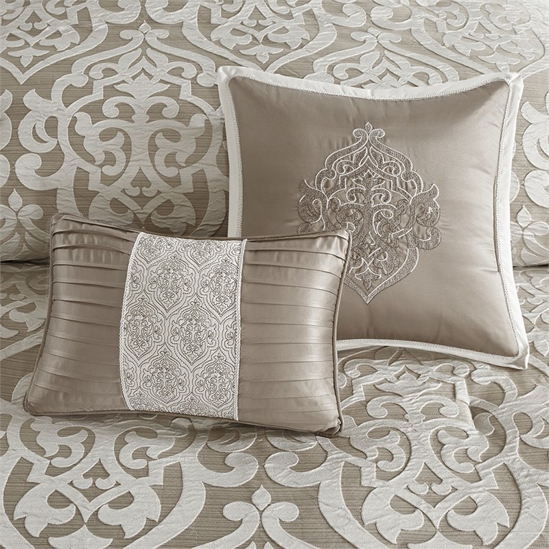 Madison Park Odette 8-Piece Polyester Jacquard Comforter Set in Tan